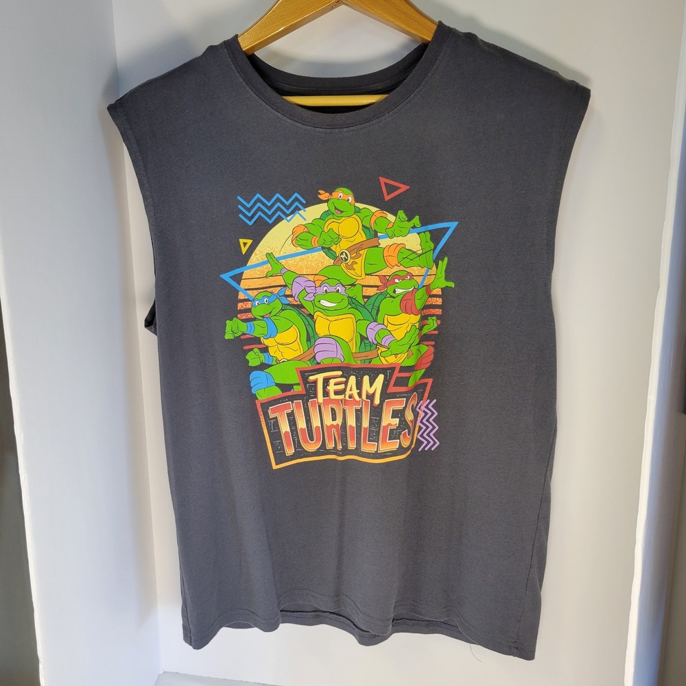 Nickelodeon TMNT Team Turtles Muscle Tee Mens Medium Gray Sleeveless Shirt